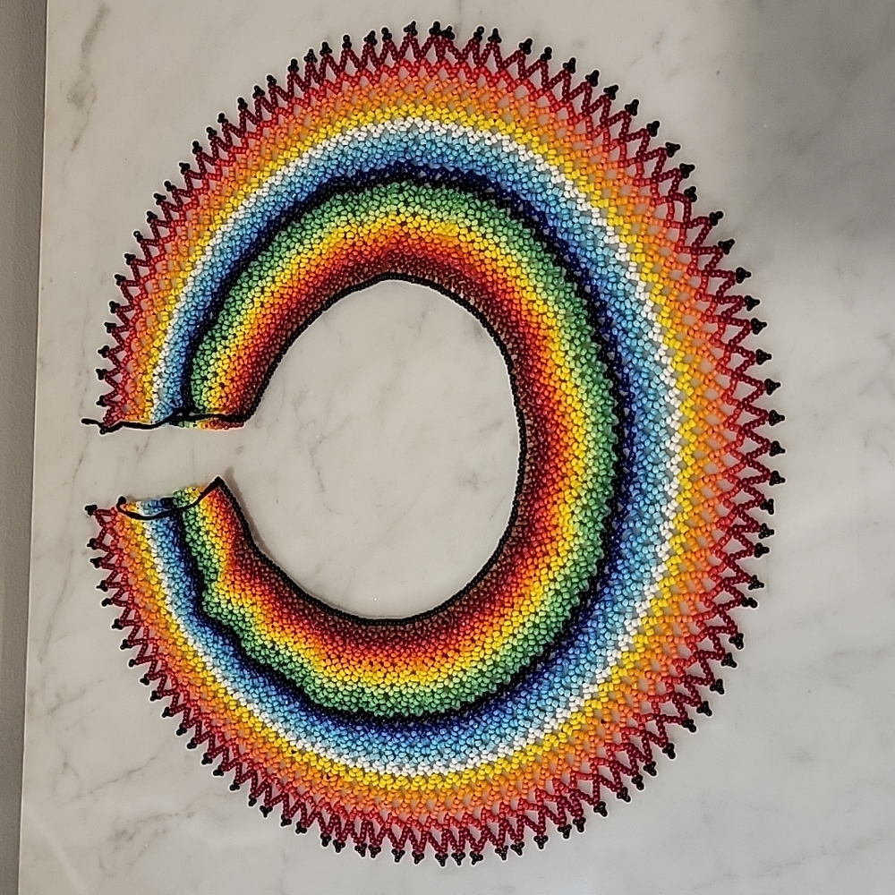 Beaded Rainbow Collar Choker Necklace Handmade